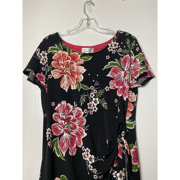 Signature by Robbie Bee Dress Women's Size M Black Floral Office Bow Tie Waist - Picture 10 of 14